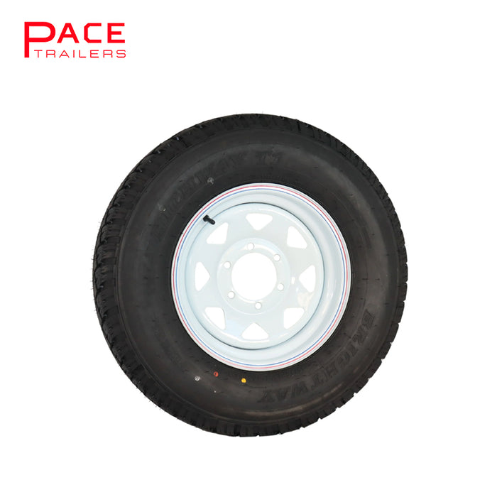 14x6" HQ White Sunraysia Rim with Tyre 185R14LT (CTA-060408)