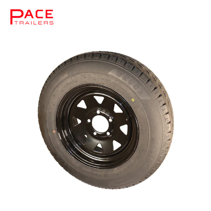 14x6" HQ Black Sunraysia Rim with Tyre 185R14LT (CTA-060408)