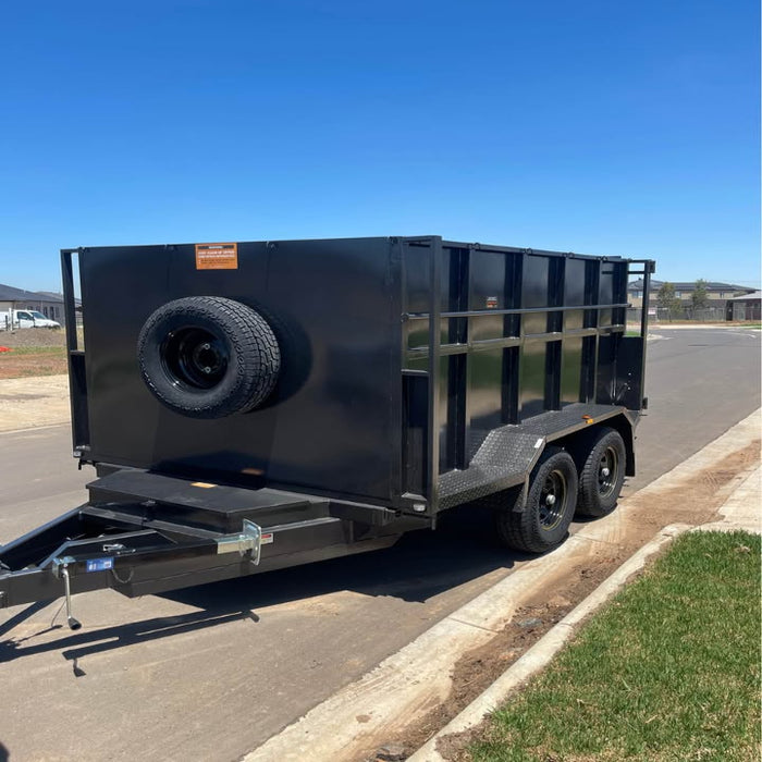 10'x6' tipper tandem trailer with slide in ramps and 1.5 m high sides - 4 ton gvm