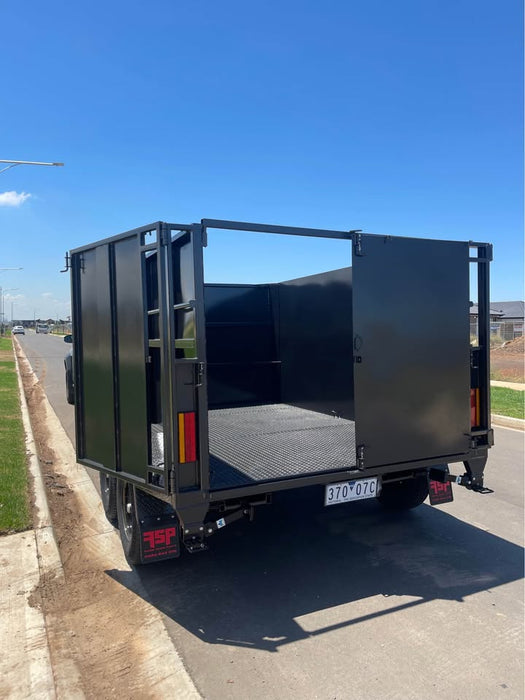 10'x6' tipper tandem trailer with slide in ramps and 1.5 m high sides - 4 ton gvm