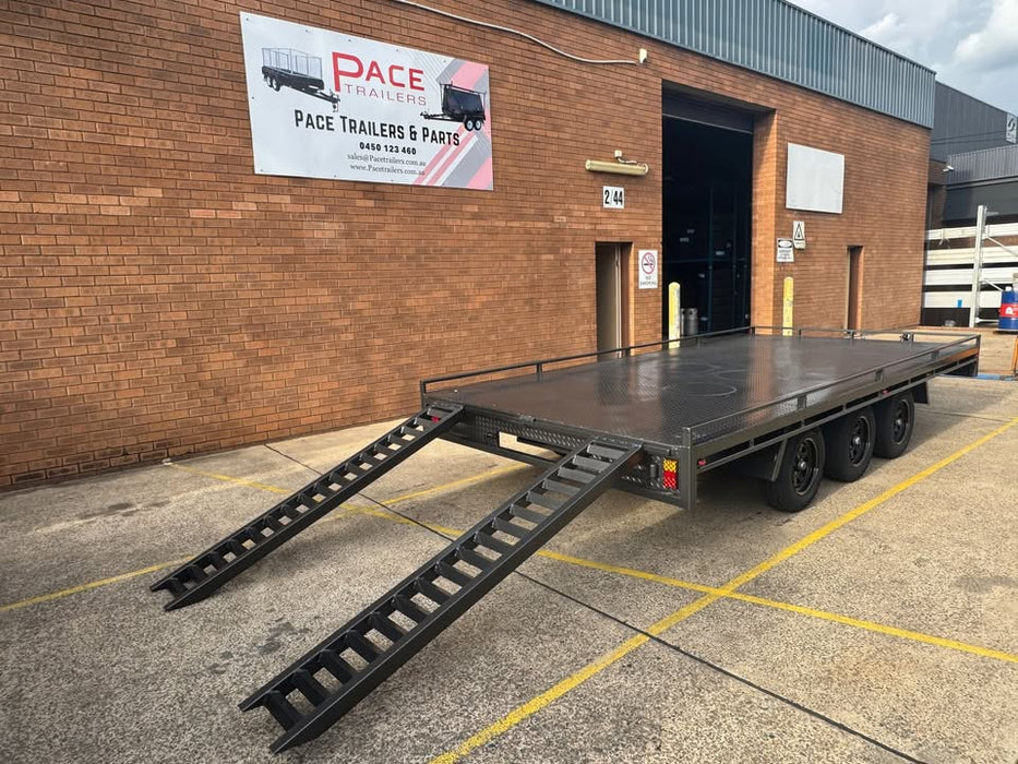 5m x 2.4 m flat top tri axle car trailer - 4500 kg gvm