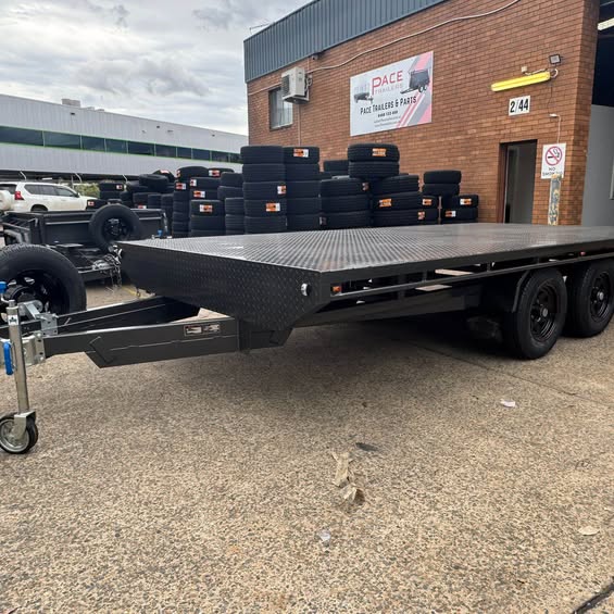 16'x8' (4.87m x 2.43m) flat top tandem trailer 3500 kg gvm