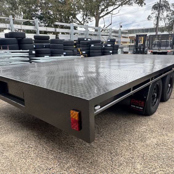 16'x8' (4.87m x 2.43m) flat top tandem trailer 3500 kg gvm