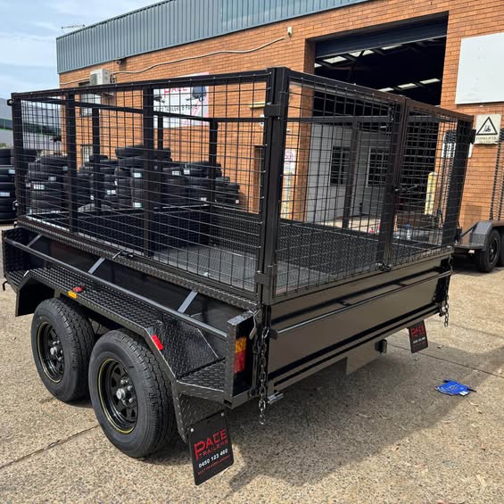 8x6 tipper tandem trailer with ramps, 900mm high cage- 2.8 t gvm