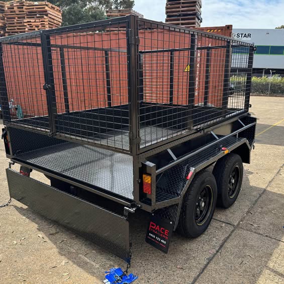 8x6 tipper tandem trailer with ramps, 900mm high cage- 2.8 t gvm