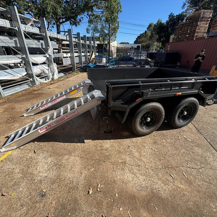 8'x6' tipper tandem trailer with slide in ally ramps, excavator upgrade 3.5 t gvm