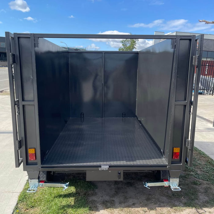 8'x5' Tipper Tandem Trailer 1.5m High Sides + Slide In Ramps