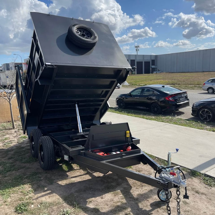 8'x5' Tipper Tandem Trailer 1.5m High Sides + Slide In Ramps