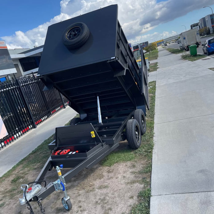 8'x5' Tipper Tandem Trailer 1.5m High Sides + Slide In Ramps