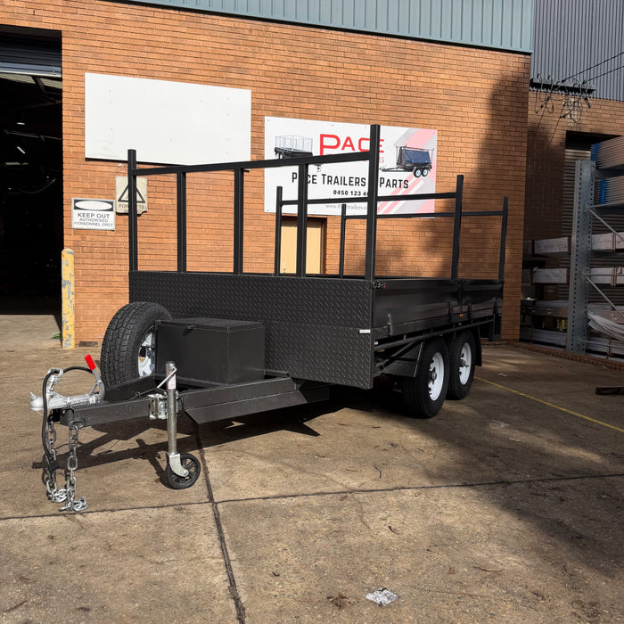 12x7 Flat Table-Top Trailer with Headboard, Drop Sides & Ladder Rack