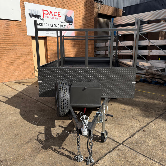 12x7 Flat Table-Top Trailer with Headboard, Drop Sides & Ladder Rack