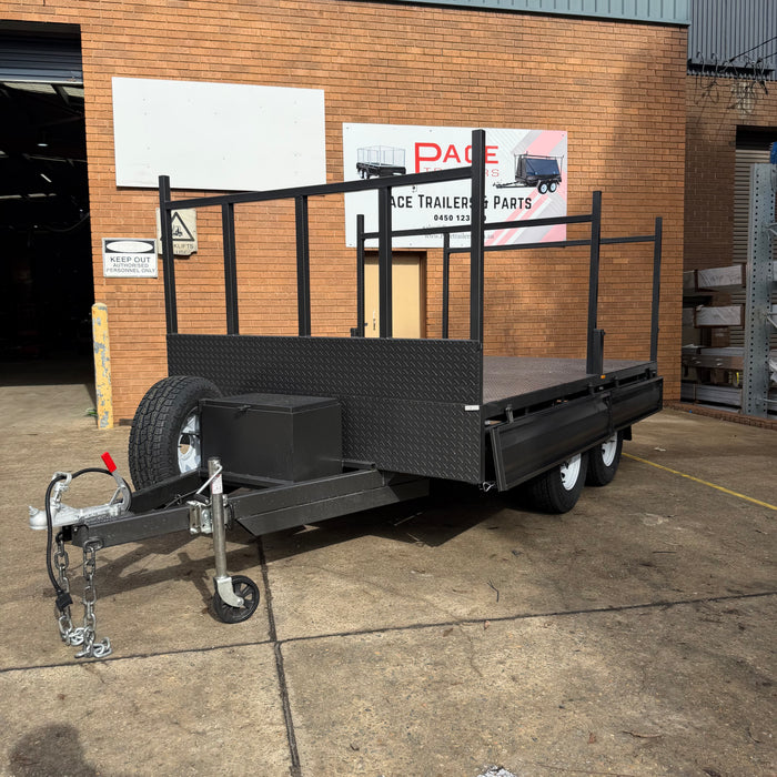 12x7 Flat Table-Top Trailer with Headboard, Drop Sides & Ladder Rack