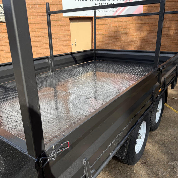 12x7 Flat Table-Top Trailer with Headboard, Drop Sides & Ladder Rack