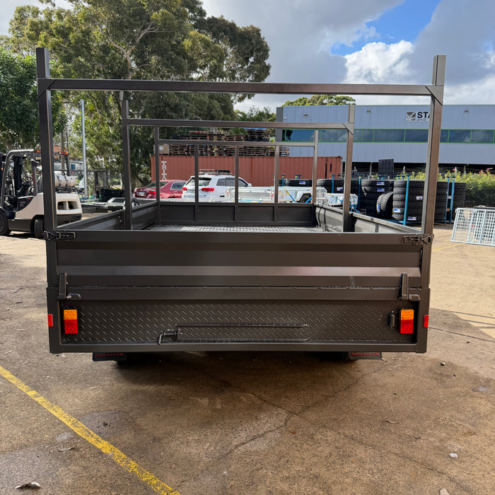 12x7 Flat Table-Top Trailer with Headboard, Drop Sides & Ladder Rack
