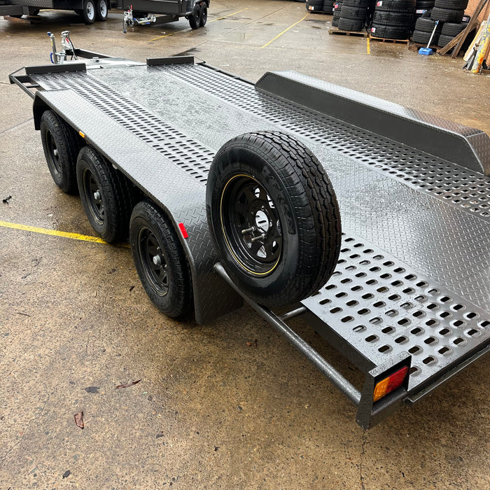 16ft Tri-Axle Car Trailer with Perforated Sheet Deck